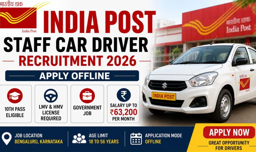 India Post Staff Car Driver Recruitment 2026: Apply Offline | Salary Up to ₹63,200